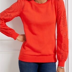 Orange Sweatshirt With Eyelet Sleeves